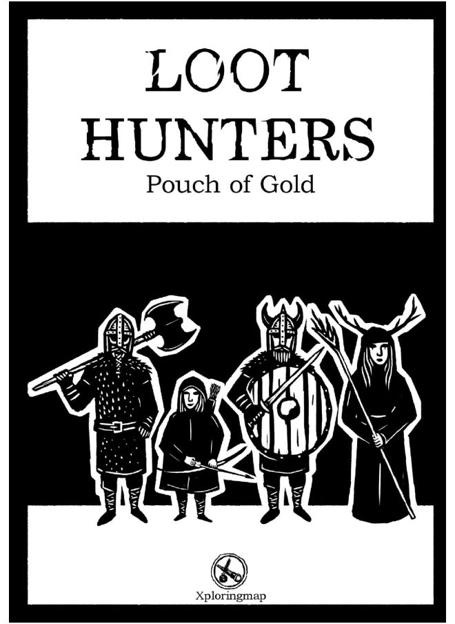 Loot Hunters - Pouch of Gold: A system-neutral supplement for any RPG. B&W fantasy tabletop maps and art. Ready adventures and random tables.  - Image 1