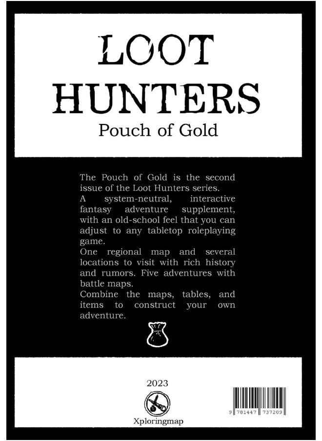 Loot Hunters - Pouch of Gold: A system-neutral supplement for any RPG. B&W fantasy tabletop maps and art. Ready adventures and random tables.  - Image 2