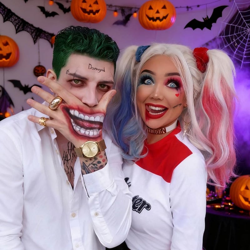 Mysense طقم طلاء الوجه من ميسنس لعيد الهالوين، مكياج تنكر للحفلات للنساء والفتيات والأطفال، كريم طلاء الوجه والجسم القابل للمزج، أقلام كحل سائلة حمراء، مجموعة ملحقات طوابع القلم - Image 5