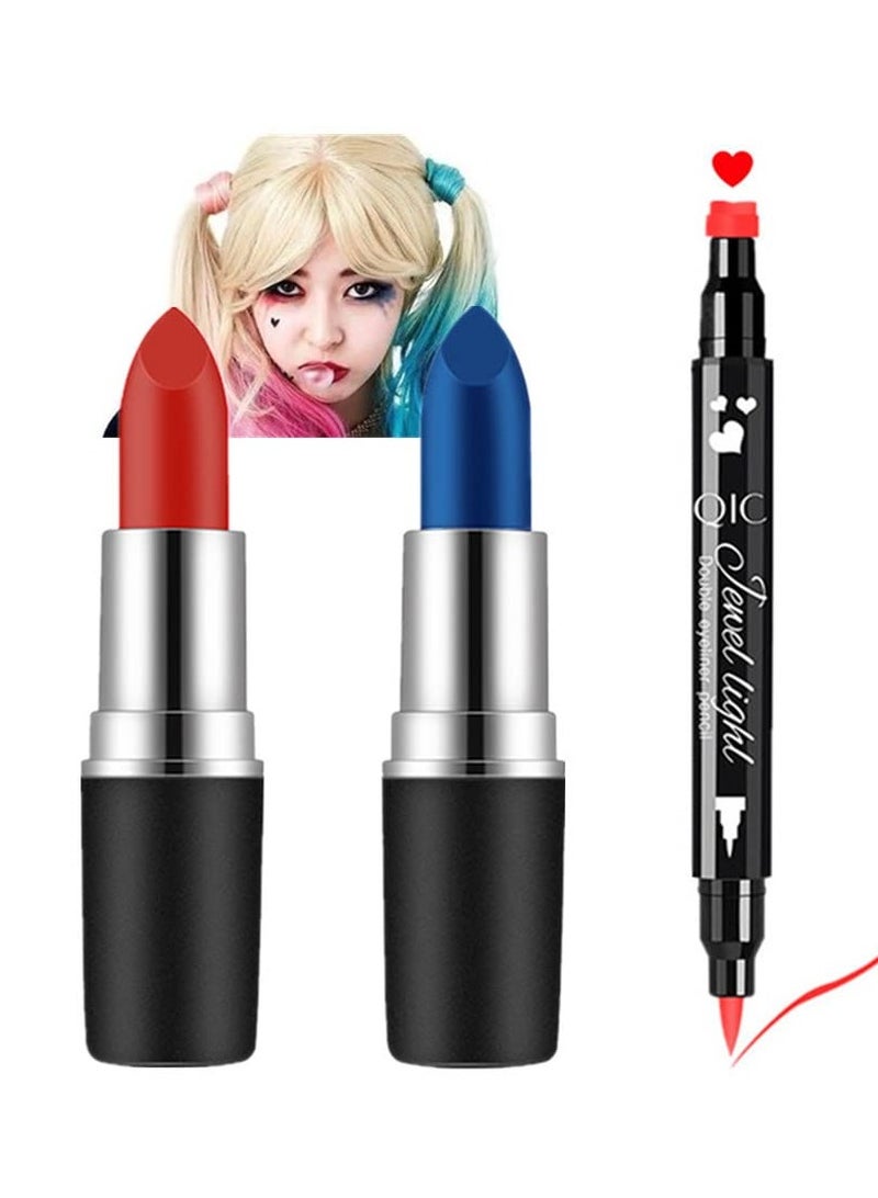 Mysense Mysense Face Paint Kit for Halloween Harley Costume Cosplay Party Makeup for Women Girls Kids, Blue & Red Face Body Painting Cream Blendable Sticks Liquid Eyeliner Stamp Pen Accessories Set  - Image 1