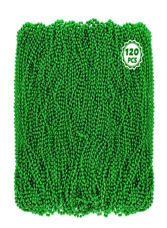 Huskein Mardi Gras Beads, 120 PCS Mardi Gras Accessories, 33 IN Green Bead Necklaces, St Patricks Day Parade Favors Bulk Party Beads Favors for Festival Carnival Decorations - Image 1