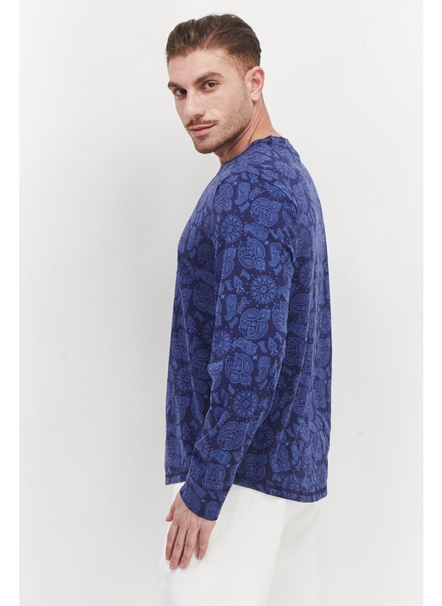 Sun Stone Men Crew Neck Paisley Print Sweatshirt, Navy  - Image 3