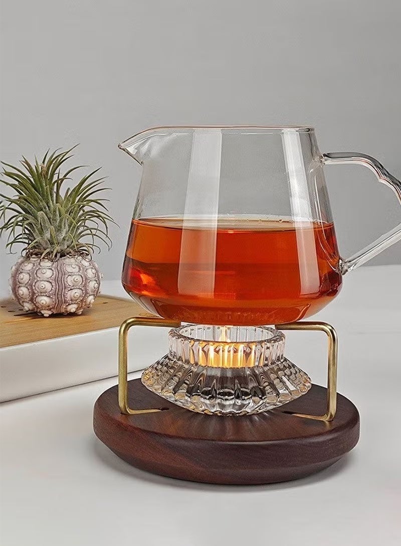 Walnut Wood Candle Teapot Warmer Base with Metal Holder, Constant Temperature Tea Heater for Glass Teapot & Dallah, Home & Majlis Decor - Image 1