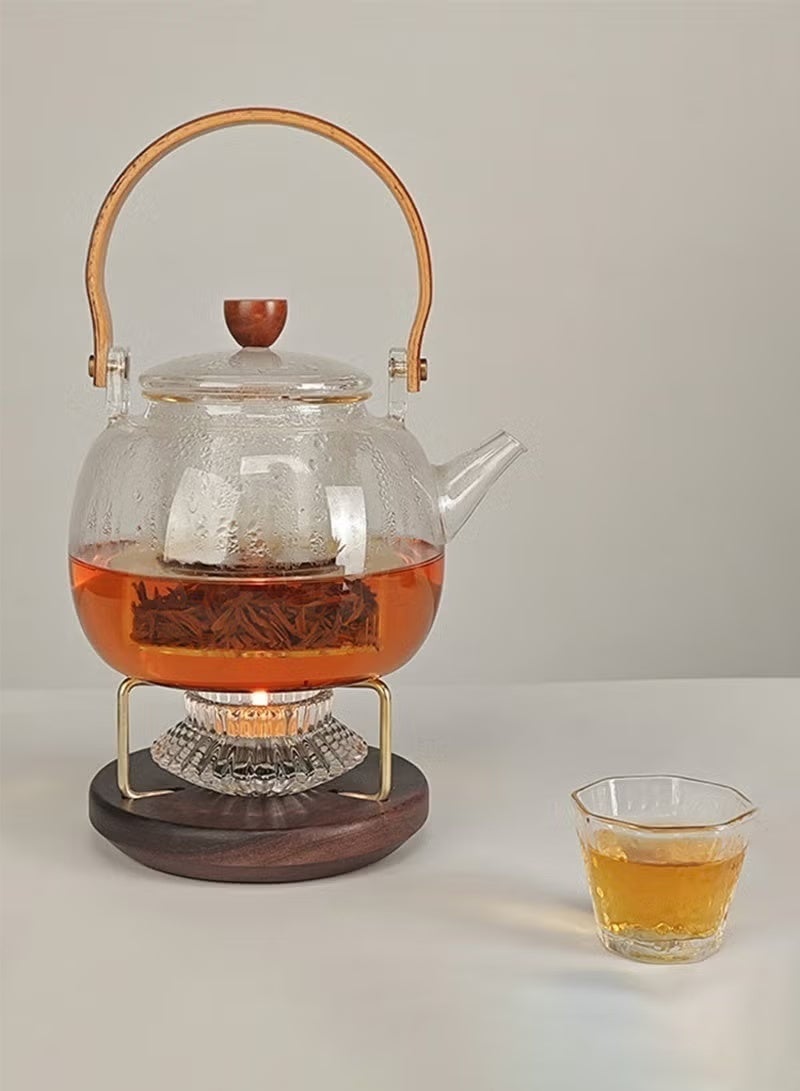 Walnut Wood Candle Teapot Warmer Base with Metal Holder, Constant Temperature Tea Heater for Glass Teapot & Dallah, Home & Majlis Decor - Image 3