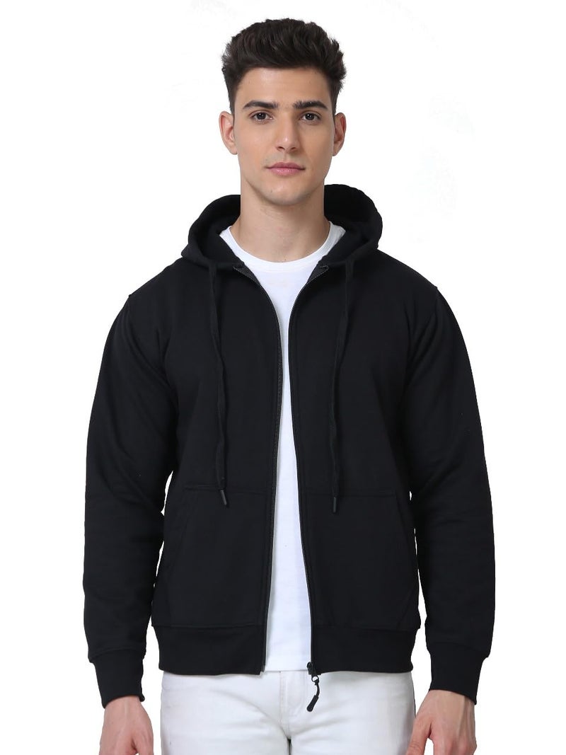 Scott International Men's Rich Cotton Regular Fit Hooded Hoodie Sweatshirt with Zip(1.1_sshz9_S,Black,Small) - Image 1