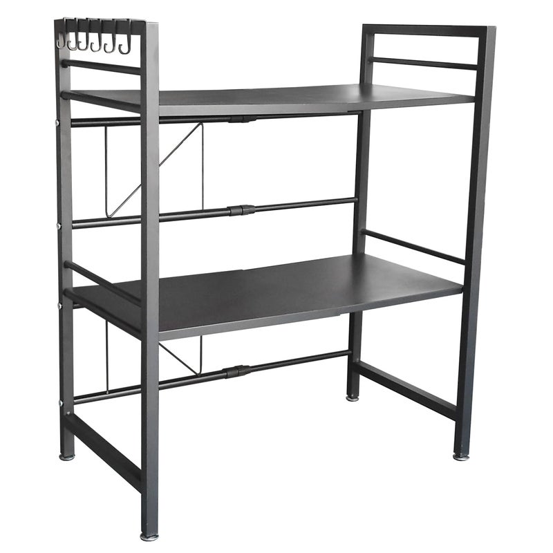 Lukzer 2 Tier Metal Microwave Oven Holder Stand 2 Layer Shelf Dish Rack Space Organizer with Hooks 78 X 70 X 36 cmBlack - Image 4