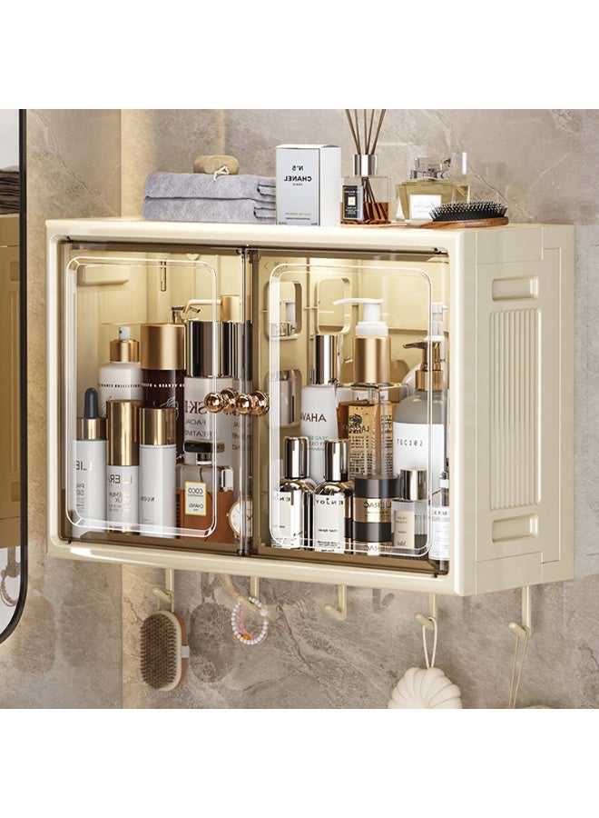 ايست من نون خزانة تخزين بلاستيكية قابلة للطي مع أبواب وخطافات لغرفة النوم، غرفة المعيشة، الخزانة، تنظيم الغسيل، 46.8 × 18 × 31.5 سم، كريمي - Image 1