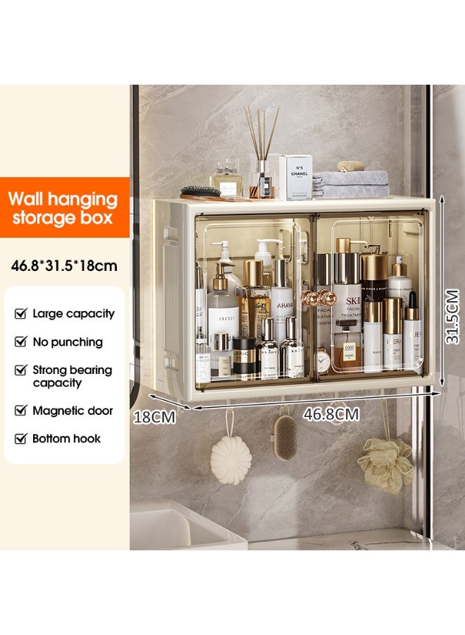 ايست من نون خزانة تخزين بلاستيكية قابلة للطي مع أبواب وخطافات لغرفة النوم، غرفة المعيشة، الخزانة، تنظيم الغسيل، 46.8 × 18 × 31.5 سم، كريمي - Image 2