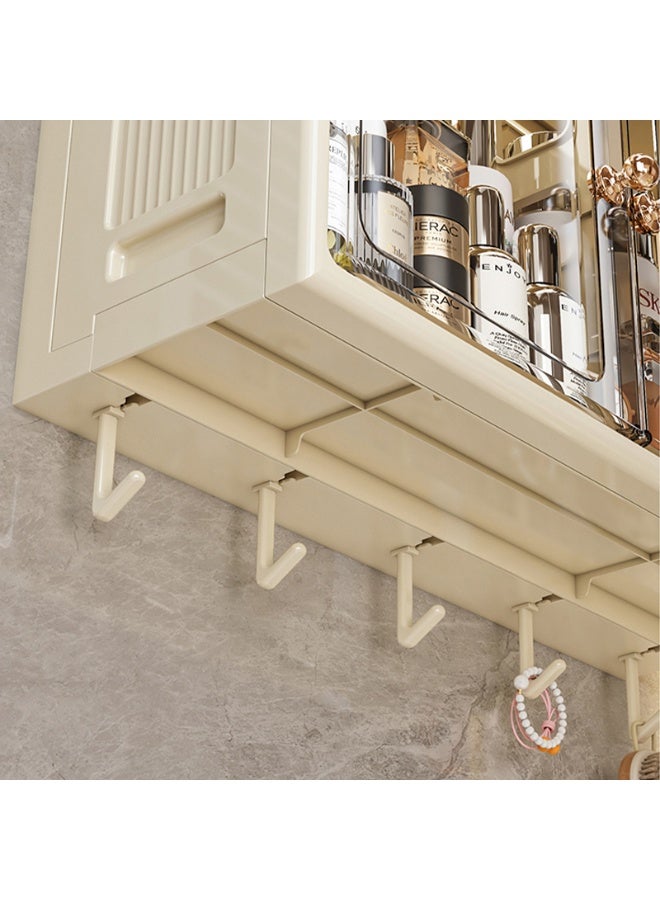 ايست من نون خزانة تخزين بلاستيكية قابلة للطي مع أبواب وخطافات لغرفة النوم، غرفة المعيشة، الخزانة، تنظيم الغسيل، 46.8 × 18 × 31.5 سم، كريمي - Image 5