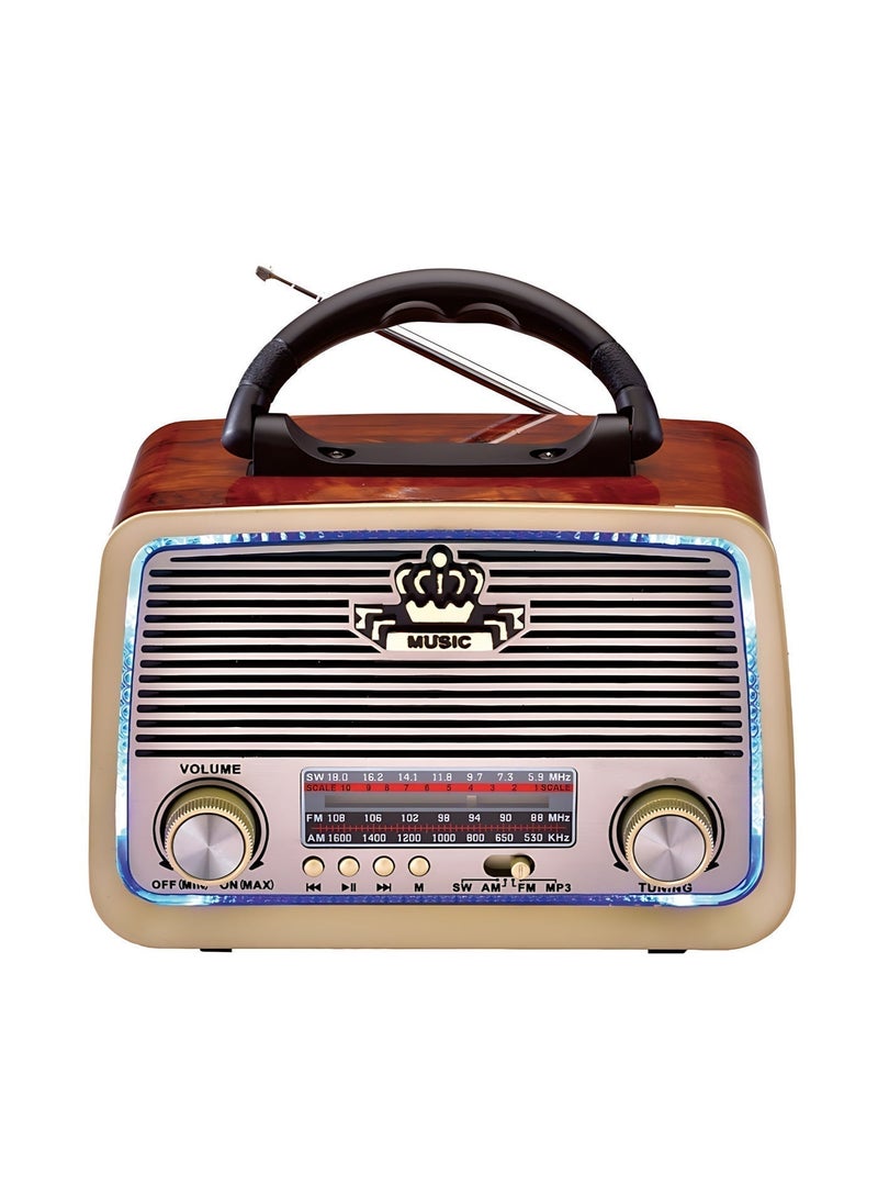 Retro Bluetooth Portable Radio FM/AM/SW Multi-Band Wireless Speaker, USB & TF Card Player, AUX Input, Classic Wooden Design for Home & Outdoor - Image 1