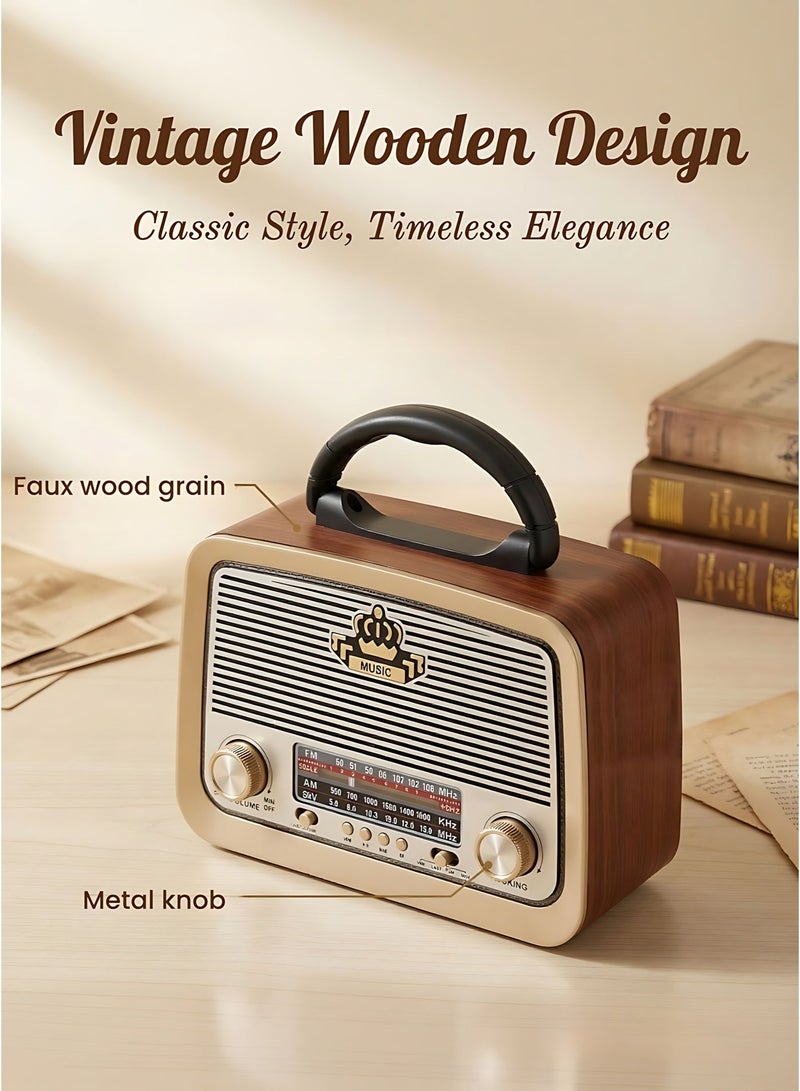 Retro Bluetooth Portable Radio FM/AM/SW Multi-Band Wireless Speaker, USB & TF Card Player, AUX Input, Classic Wooden Design for Home & Outdoor - Image 5