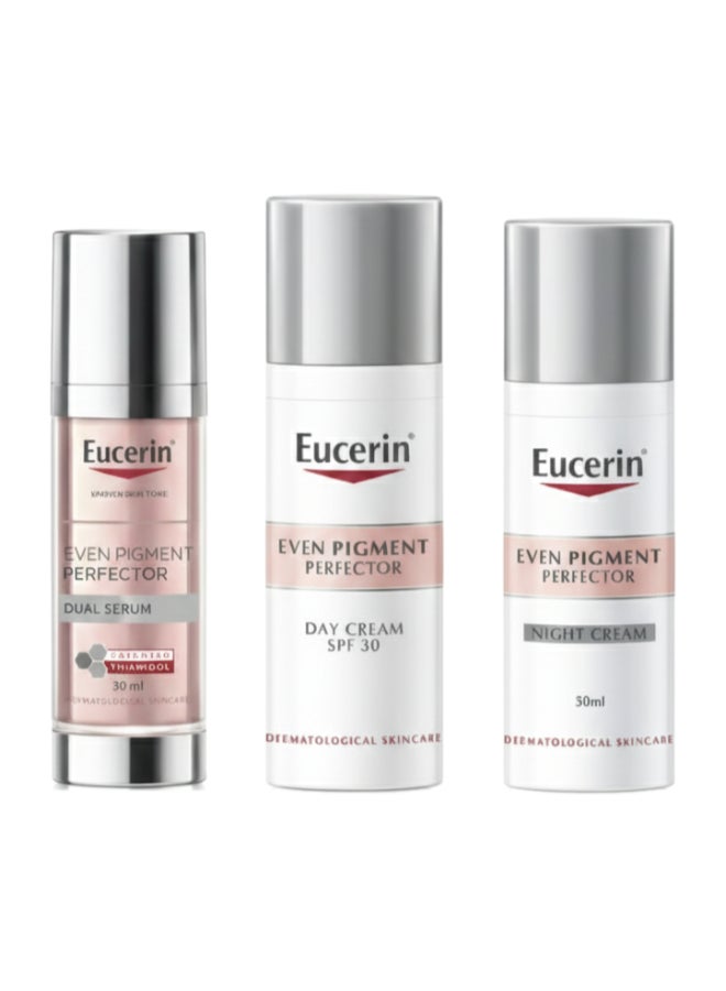 Eucerin Complete Pigment Correction Skincare Trio – Even Pigment Perfector Dual Serum 30ml, Face Day Cream 50ml & Face Night Cream 50ml – 24-Hour Pigment Spot Reduction & Skin Brightening for All Skin Types - Image 1