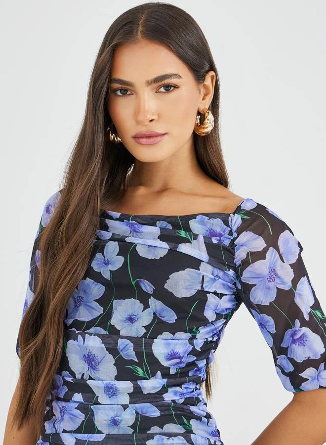 Styli Styli All-Over Floral Print Ruched A-Line Maxi Dress