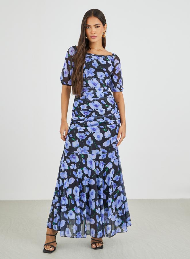 Styli All-Over Floral Print Ruched A-Line Maxi Dress - Image 2
