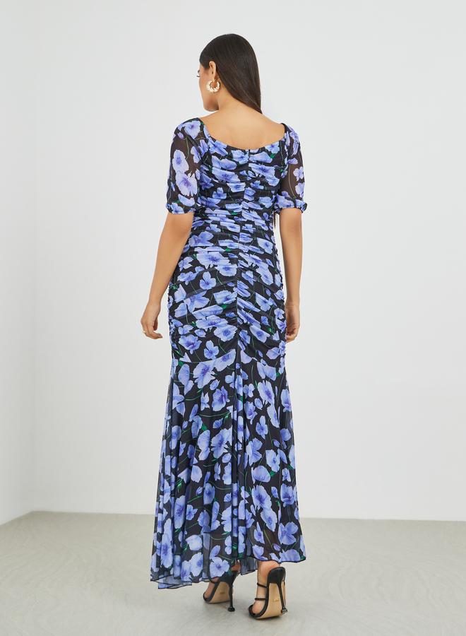 Styli All-Over Floral Print Ruched A-Line Maxi Dress - Image 5