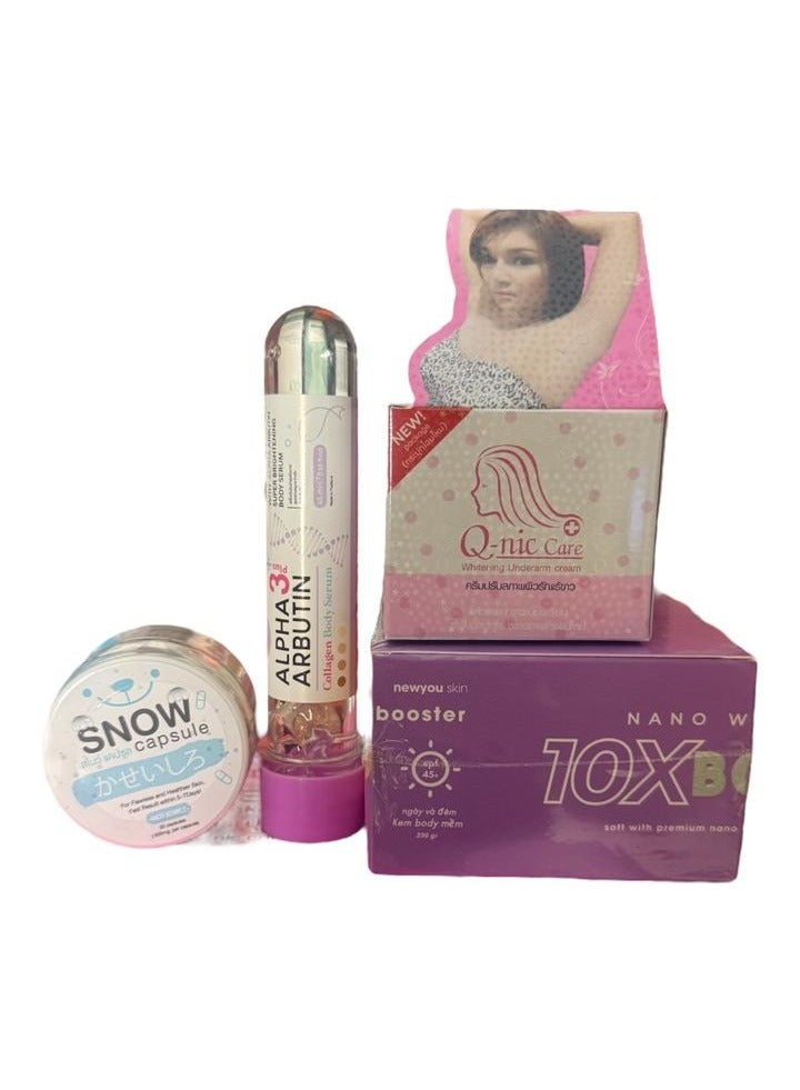 alpha arbutin and snow capsule with q-nic care underarm cream and nano white booster