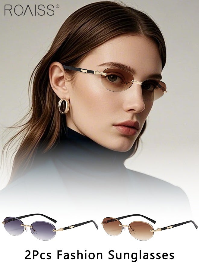 رويس نظارة شمسية بدون إطار بيضاوية الشكل للنساء، نظارات شمسية للحماية من الأشعة فوق البنفسجية 400، نظارات زخرفية عصرية لحفلات الهواء الطلق والتصوير الفوتوغرافي في الشوارع - Image 1