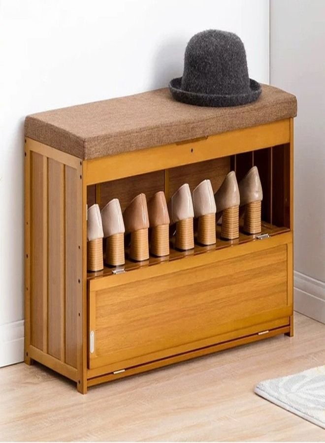 fashionhome 2 in 1 Multifunction Shoe Bench Storage Rack Organizer Brown 78x28x46 CM  - Image 1