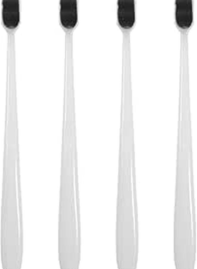 Extra Soft Manual Toothbrush 4 Pack Black Bristles White Handles For Adults Oral Care Travel - Image 1