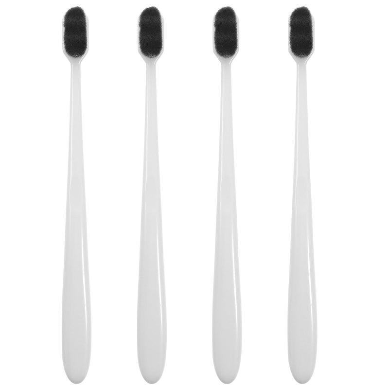 Extra Soft Manual Toothbrush 4 Pack Black Bristles White Handles For Adults Oral Care Travel - Image 2