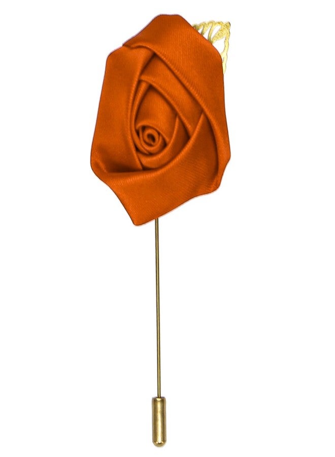 tiemart دبوس طية صدر السترة المميز من TieMart على شكل زهرة (برتقالي محروق) - Image 1