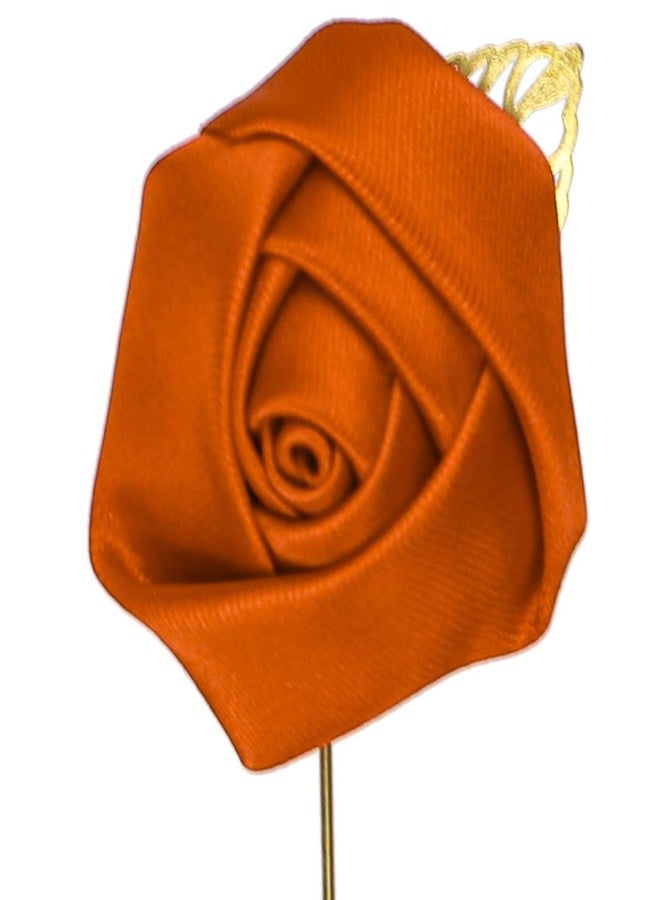 tiemart دبوس طية صدر السترة المميز من TieMart على شكل زهرة (برتقالي محروق) - Image 3