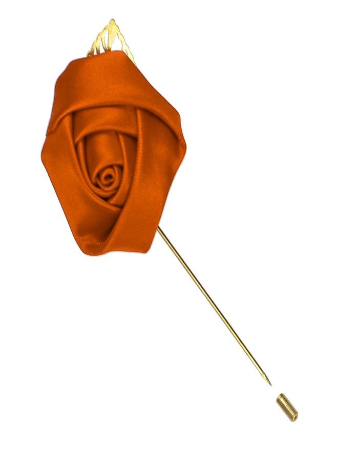 tiemart دبوس طية صدر السترة المميز من TieMart على شكل زهرة (برتقالي محروق) - Image 2