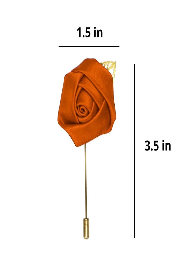 tiemart دبوس طية صدر السترة المميز من TieMart على شكل زهرة (برتقالي محروق) - Image 4