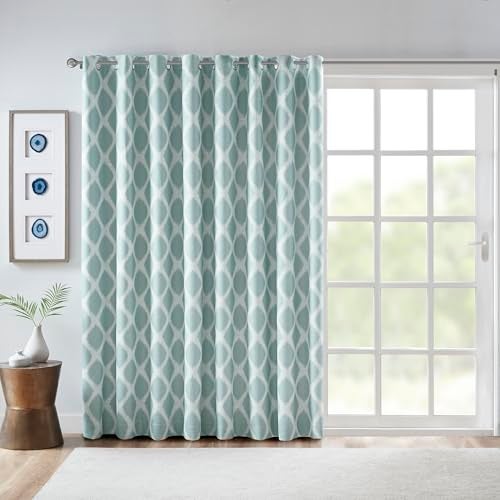 SUNSMART Sun Smart Blakesly Blackout Curtains Patio Window, Ikat Print, Grommet Top Living Room Decor, Living Room Decor, Thermal Insulated Light Blocking Drape for Bedroom and Apartments, 100" x 84", Aqua - Image 1