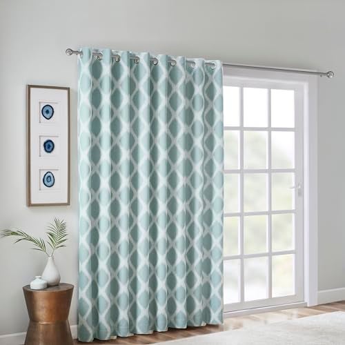 SUNSMART Sun Smart Blakesly Blackout Curtains Patio Window, Ikat Print, Grommet Top Living Room Decor, Living Room Decor, Thermal Insulated Light Blocking Drape for Bedroom and Apartments, 100" x 84", Aqua - Image 3