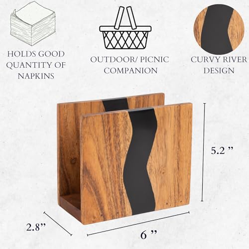 LAVAUK Acacia wood & Transparent Epoxy resin Napkin holder for table, Rustic farmhouse napkin organisation for kitchen, dining, counter tops, restaurant or outdoors | 6x5x2.5 inches|(Black) - Image 3