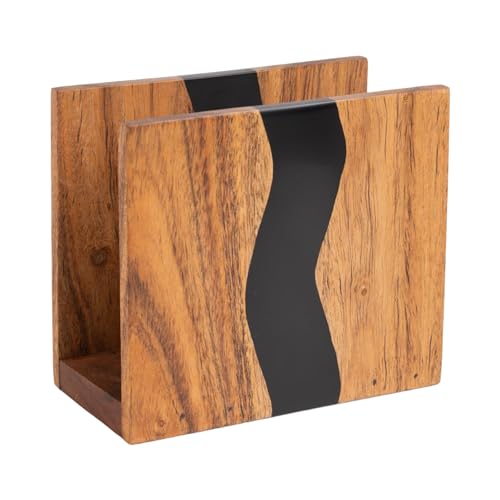 LAVAUK Acacia wood & Transparent Epoxy resin Napkin holder for table, Rustic farmhouse napkin organisation for kitchen, dining, counter tops, restaurant or outdoors | 6x5x2.5 inches|(Black) - Image 1