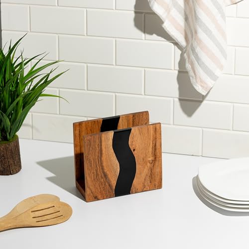 LAVAUK Acacia wood & Transparent Epoxy resin Napkin holder for table, Rustic farmhouse napkin organisation for kitchen, dining, counter tops, restaurant or outdoors | 6x5x2.5 inches|(Black) - Image 5