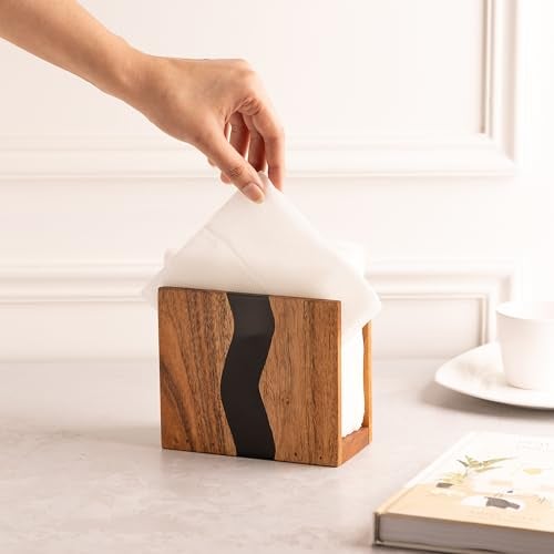 LAVAUK Acacia wood & Transparent Epoxy resin Napkin holder for table, Rustic farmhouse napkin organisation for kitchen, dining, counter tops, restaurant or outdoors | 6x5x2.5 inches|(Black) - Image 4