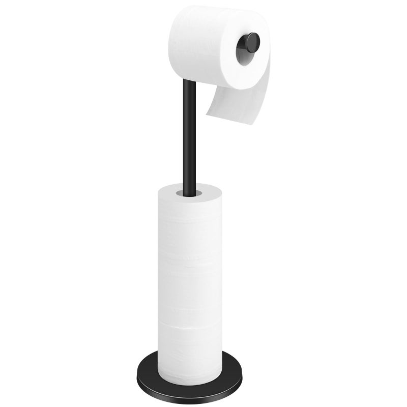 TACGEA Toilet Paper Holder Stand Bathroom Toilet Paper Roll Holder Stainless Steel Free Standing Storage for 4 Rolls of Paper Matte Black