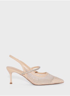 ELLA Diamante Mesh Sling Back Pointy Pump  - Image 1