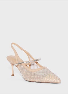 ELLA Diamante Mesh Sling Back Pointy Pump  - Image 2