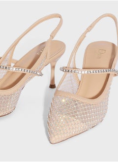 ELLA Diamante Mesh Sling Back Pointy Pump  - Image 4