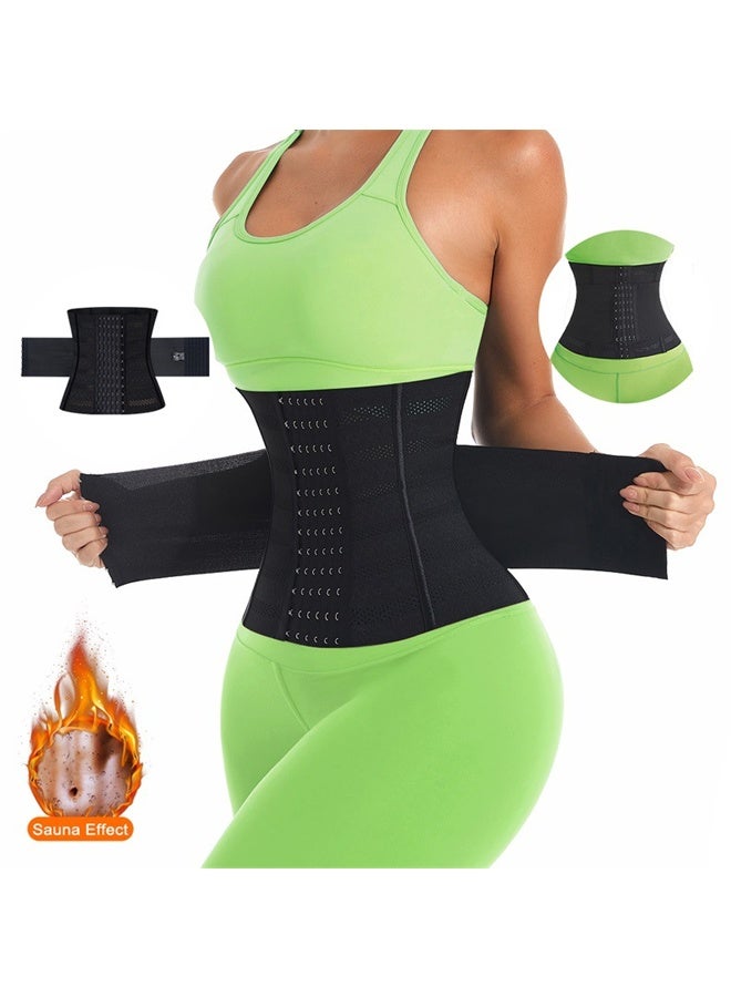 Bincoo Adjustable Waist Trainer for Women, Slimming Belt  with Tummy Sauna Bandage Wrap, With Waist Trimmer Belt Belly Body Shaper Compression Wrap, Plus Size Corset Waist Trainer for Belly Fat Slimming Gym Workout, Black (M) - Image 5