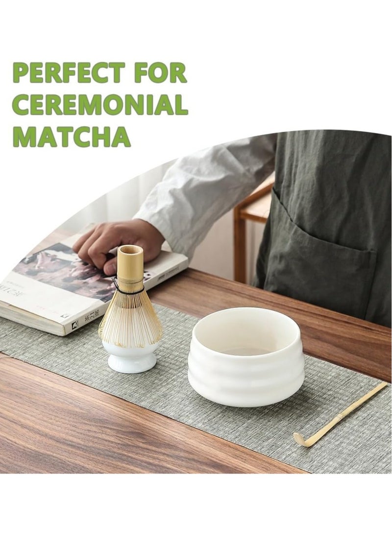 MIXDE 4 Piece Matcha Tea Set Matcha Whisk Kit Matcha Ceramic Bowl Matcha Whisk, White Whisk Holder Traditional Scoop Perfect Set to a Traditional of Matcha Tool (White) - Image 3