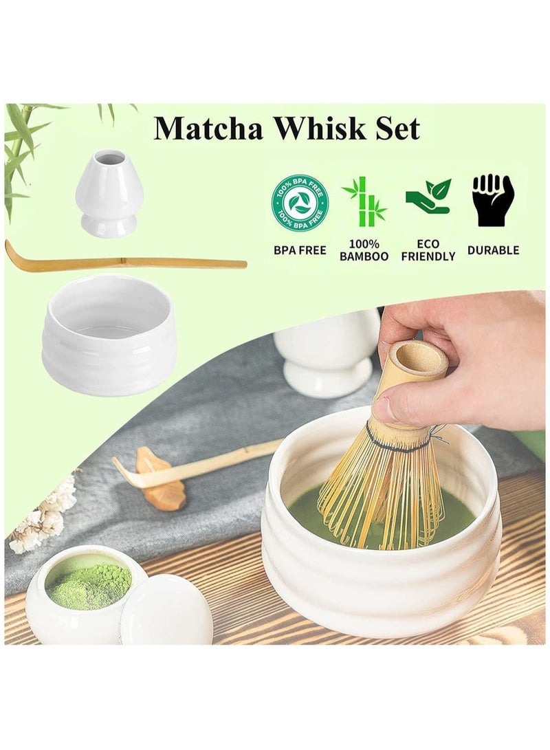 MIXDE 4 Piece Matcha Tea Set Matcha Whisk Kit Matcha Ceramic Bowl Matcha Whisk, White Whisk Holder Traditional Scoop Perfect Set to a Traditional of Matcha Tool (White) - Image 4