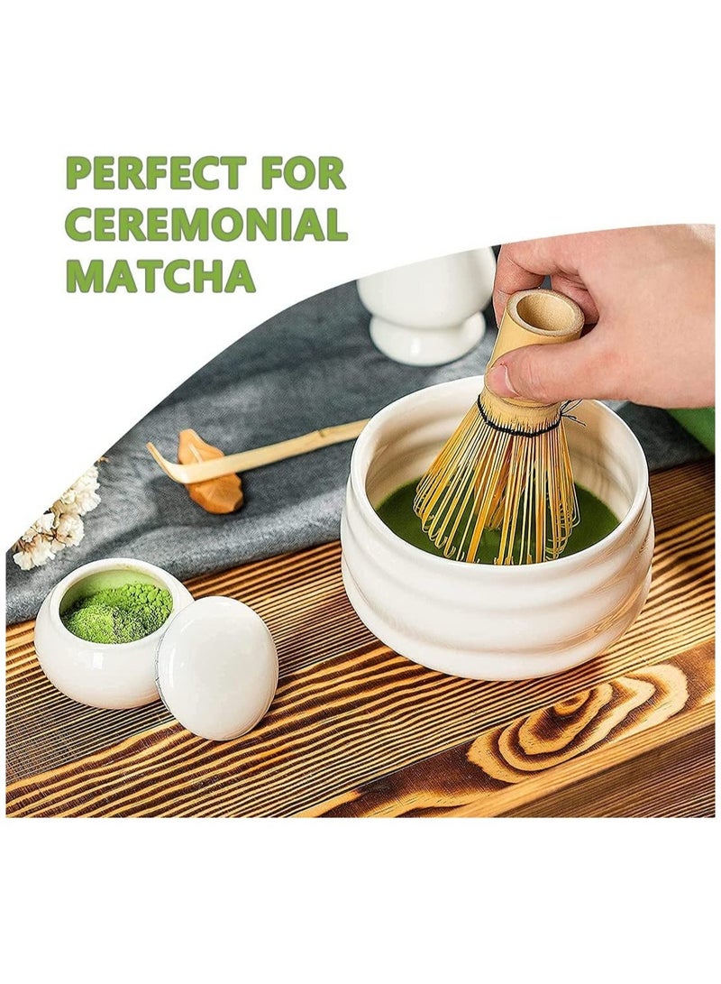 MIXDE 4 Piece Matcha Tea Set Matcha Whisk Kit Matcha Ceramic Bowl Matcha Whisk, White Whisk Holder Traditional Scoop Perfect Set to a Traditional of Matcha Tool (White) - Image 5