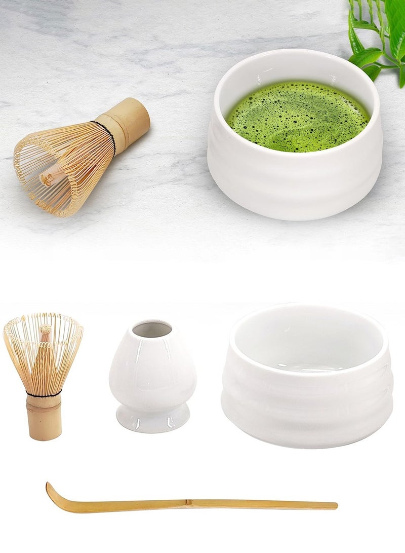 MIXDE 4 Piece Matcha Tea Set Matcha Whisk Kit Matcha Ceramic Bowl Matcha Whisk, White Whisk Holder Traditional Scoop Perfect Set to a Traditional of Matcha Tool (White) - Image 1