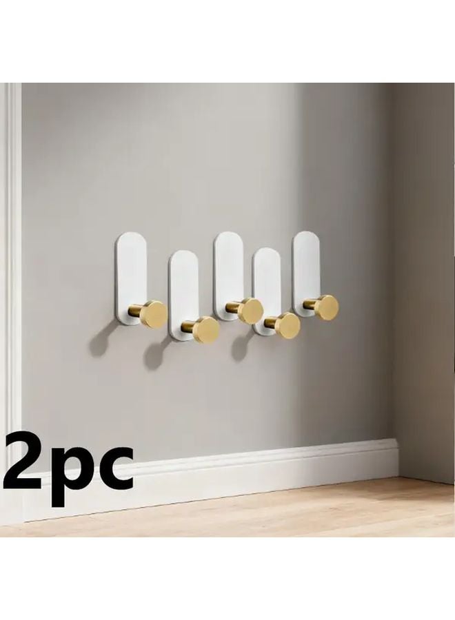 2pcs White Self Adhesive Metal Wall Hooks No Drill Towel Holder Waterproof - Image 1