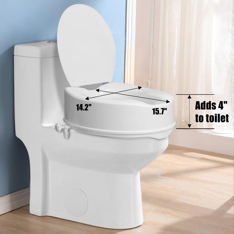 Caredear Raised Toilet Seat with Lid for Elderly, 4" High Toilet Seat for Elongated or Standard Commode, Raised Toilet Seat for Seniors, Handicap Toilet Seat Riser with Cover - Image 3