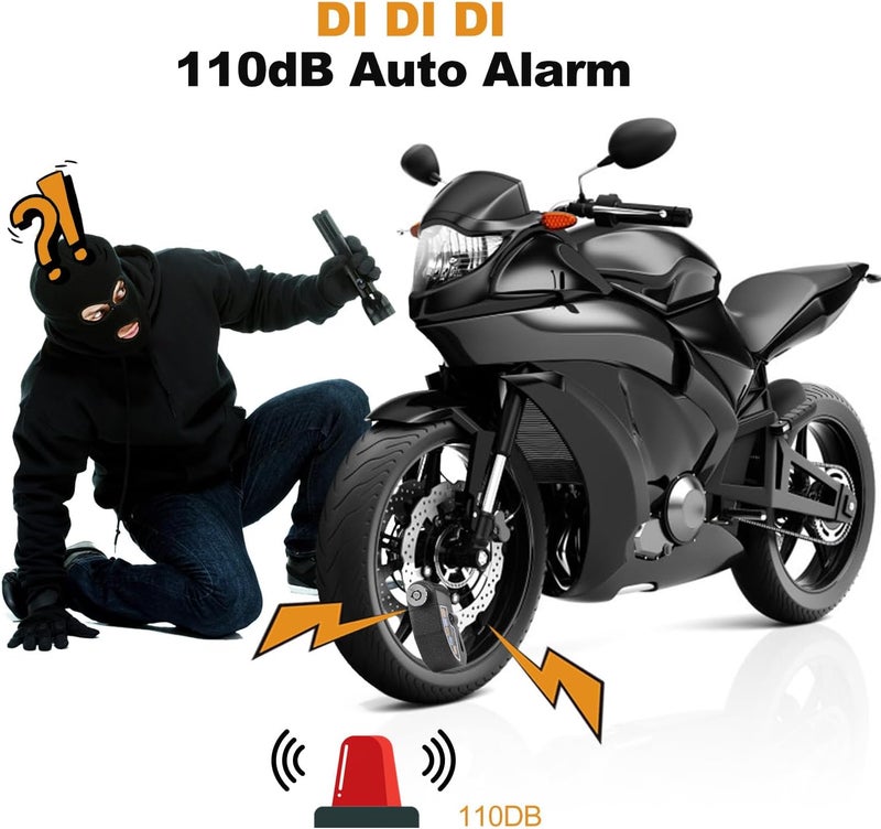 AGPtek 110dB Motorcycle Brake Lock with 5FT Reminder Cable, Anti-Theft Padlock Waterproof with Lock Pin Carrying Bag for Motorcycle Bike Scooter, Black - Image 3