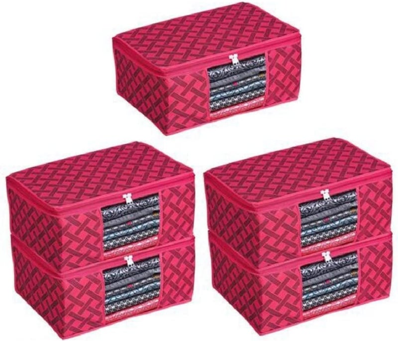 Perpetual Saree Organizer For Wardrobe - Foldable Saree Covers With Zip, Multipurpose Storage Bag For Suit, Lehanga, Dress Packing With Transparent Window Pack of 3 (RDkc) - Image 1