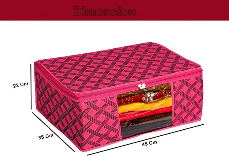 Perpetual Saree Organizer For Wardrobe - Foldable Saree Covers With Zip, Multipurpose Storage Bag For Suit, Lehanga, Dress Packing With Transparent Window Pack of 3 (RDkc) - Image 4