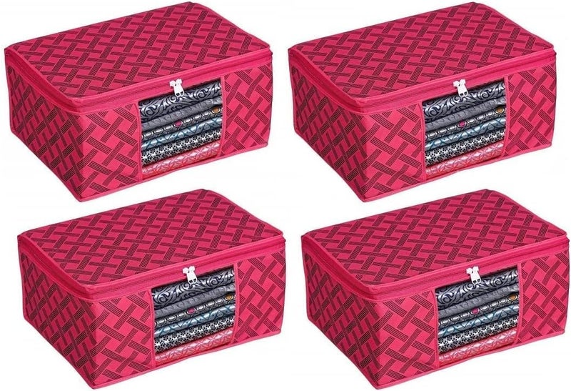 Perpetual Saree Organizer For Wardrobe - Foldable Saree Covers With Zip, Multipurpose Storage Bag For Suit, Lehanga, Dress Packing With Transparent Window Pack of 3 (RDkc) - Image 2
