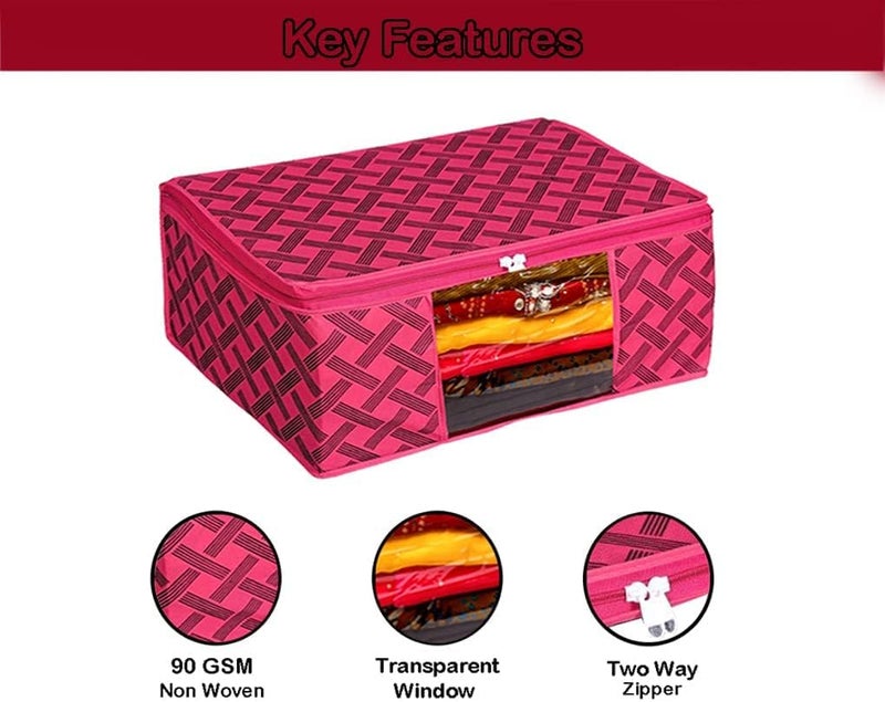 Perpetual Saree Organizer For Wardrobe - Foldable Saree Covers With Zip, Multipurpose Storage Bag For Suit, Lehanga, Dress Packing With Transparent Window Pack of 3 (RDkc) - Image 3